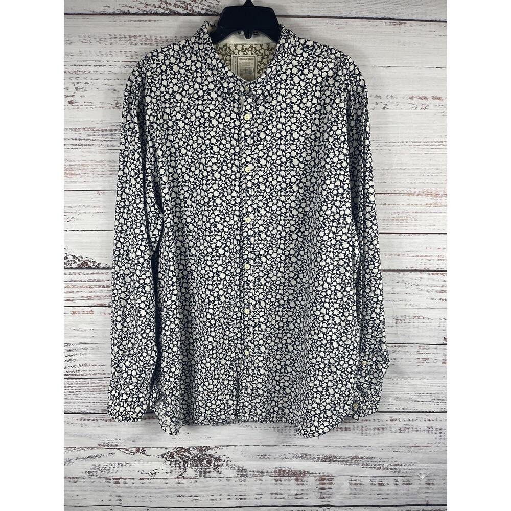 Alexander Julian 2XL Blue White Floral Button Up Long Sleeve Casual 100% Cotton